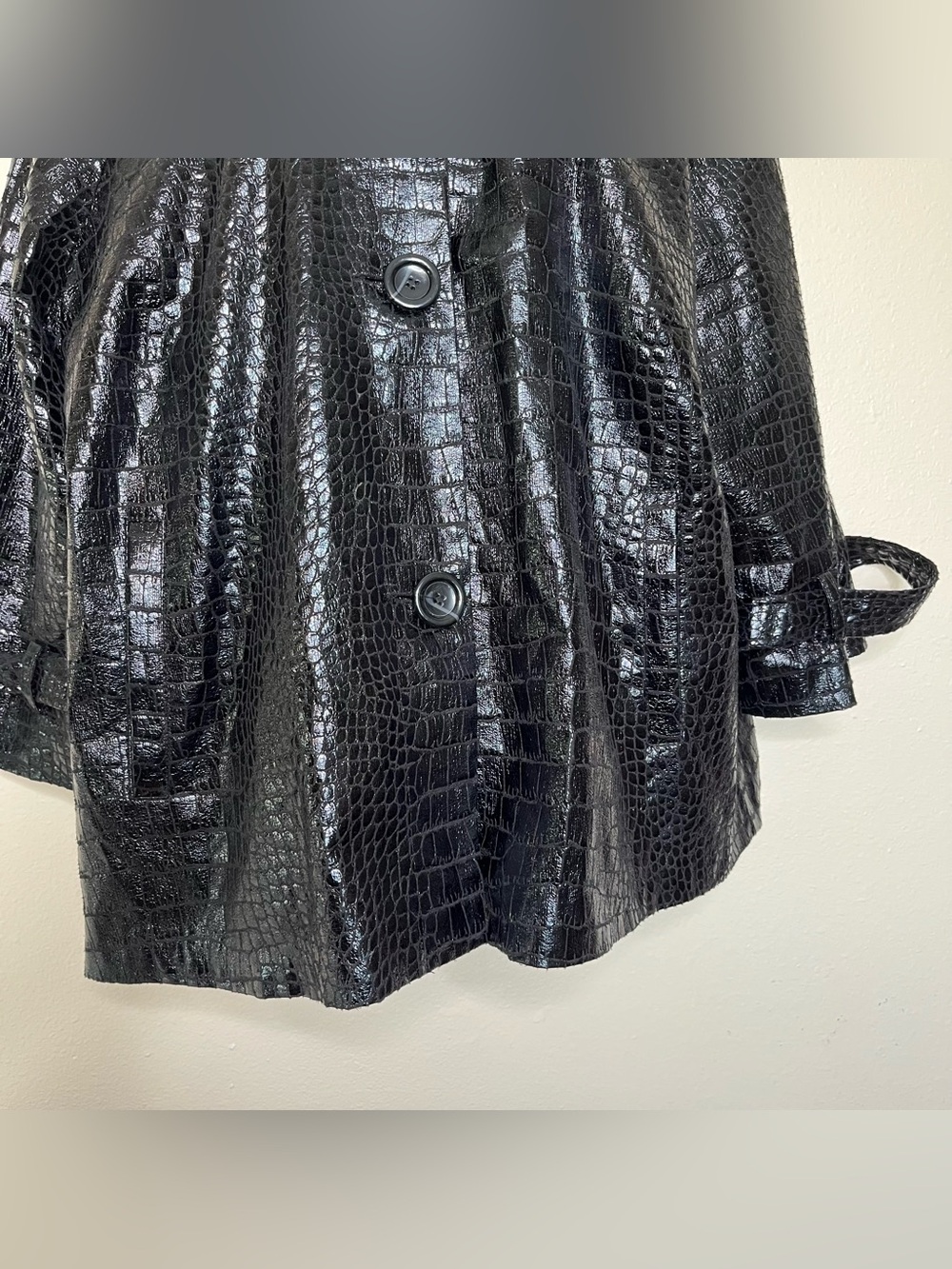 VTG Y2K Birch Hill Black Croc Embossed Faux Patent Leather Swing Jacket Women 1X - Picture 5 of 15
